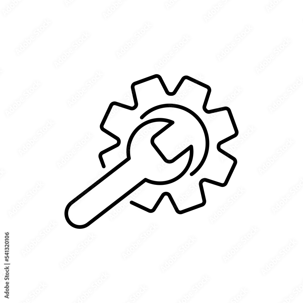 Tech support line icon. Wrench, gear, cog, cogwheel. IT support concept. Can be used for topics like information technology, machinery, setup eps 10 Tech support line icon. Wrench, gear, cog, cogwheel. IT support concept. Can be used for topics like information technology, machinery, setup eps 10