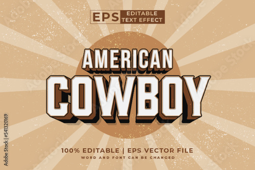 Editable text effect american cowboy badge 3d vintage style premium vector