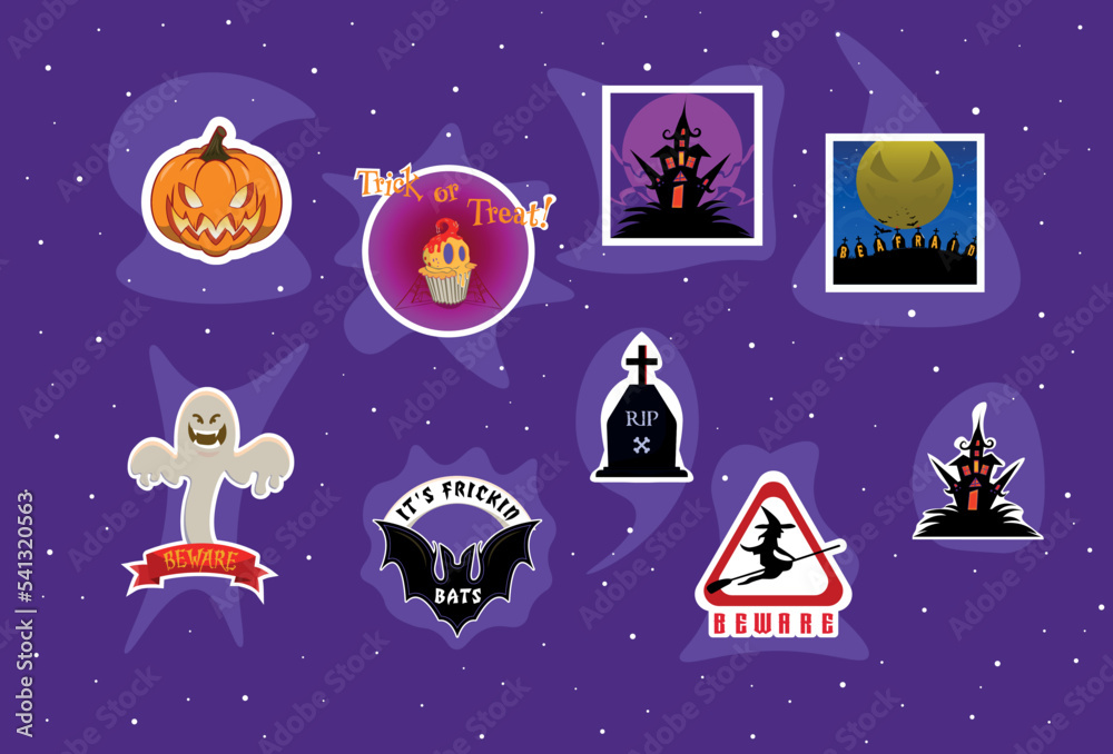 Halloween sticker set vector illustration.