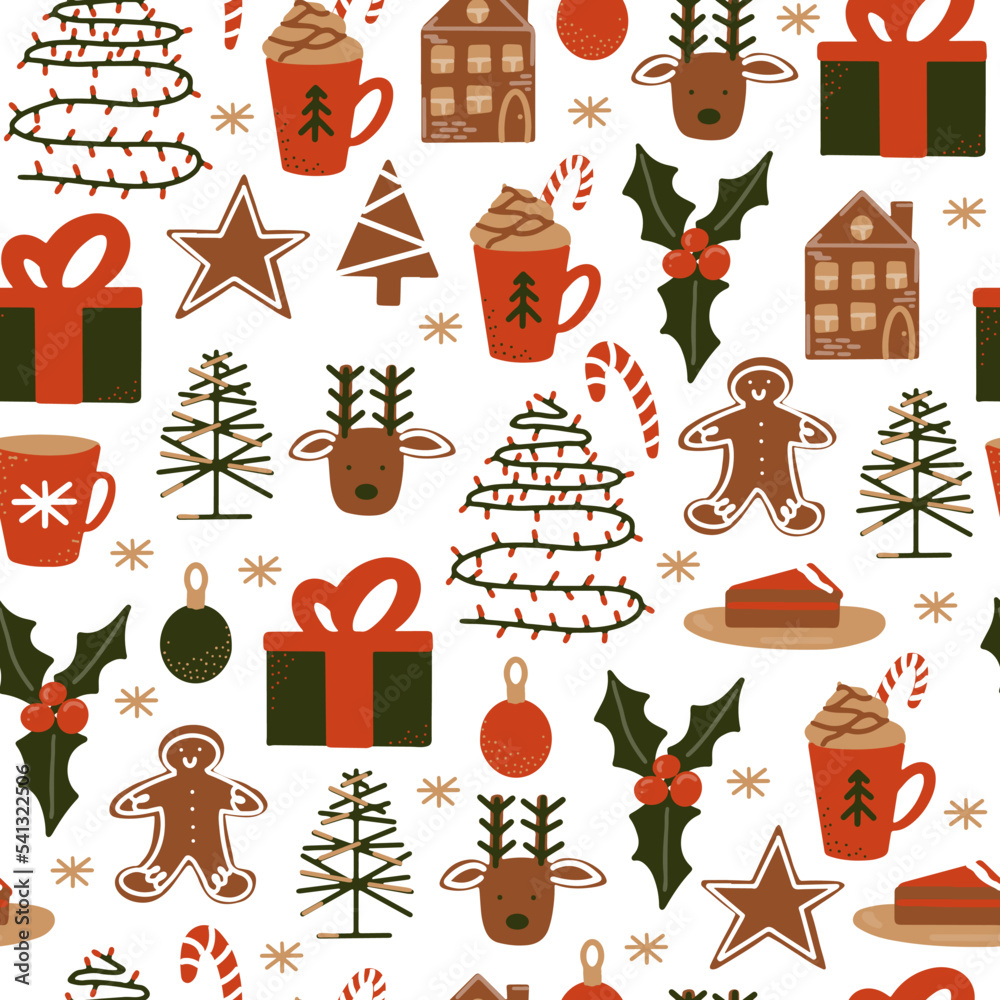 Fototapeta premium Seamless vector pattern. Christmas celebration.