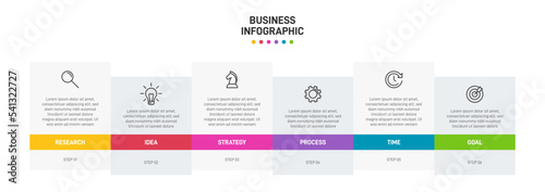 Vertical infographic design with icons and 6 options or steps. Thin line. Infographics business concept. Can be used for info graphics, flow charts, presentations, mobile web sites, printed materials.