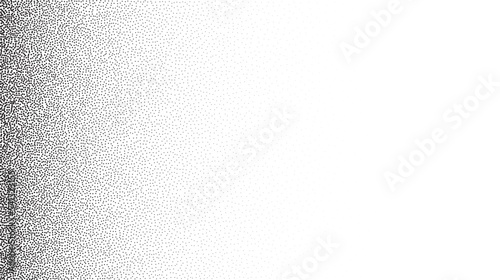 Grain stippled gradient. Faded stochastic dotwork texture. Random grunge noise background. Black dots, speckles or particles wallpaper. Halftone vector monochrome 