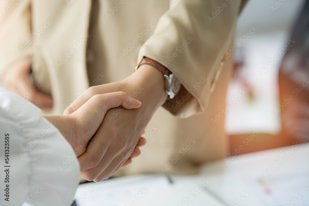 Close up Businesswoman handshake and business people. Successful business concept.