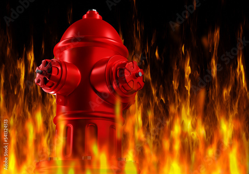Fire hydrant. Flames around...