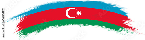 Flag of Azerbaijan in rounded grunge brush stroke.