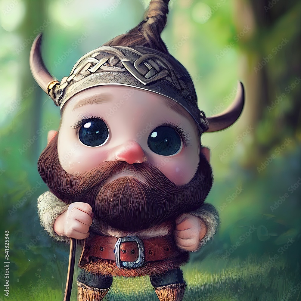 Big, strong, friendly viking in the forest. Cartoon big eyed close up  portrait. Animated movie character design isolated. Digital art style,  realistic light render. 3D illustration. Stock Illustration | Adobe Stock