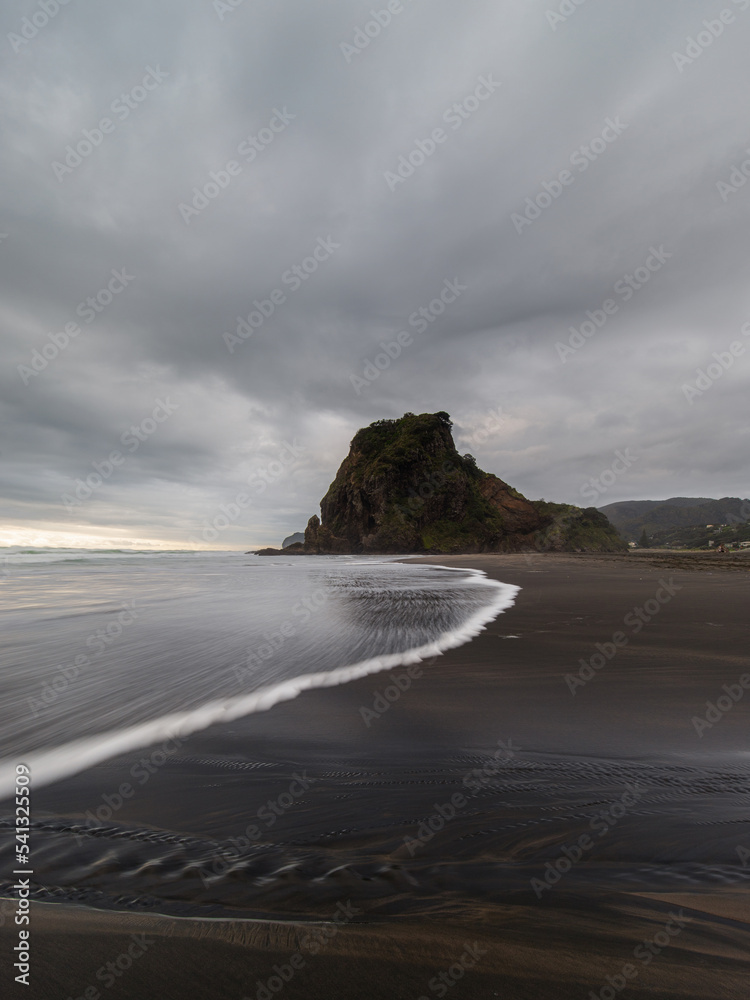 Coastline view of Piha Beach with Lion Rock, Auckland, New Zealand. Coastline view of Piha Beach with Lion Rock, Auckland, New Zealand.