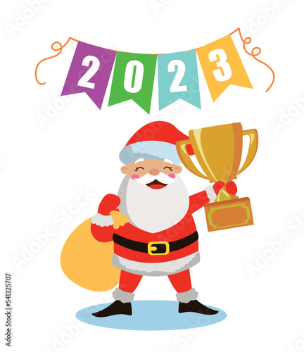 santa claus holding golden trophy gift