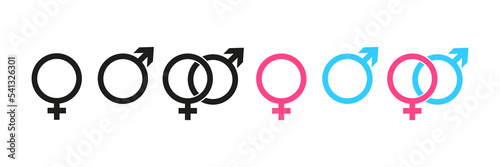 Gender, female and male set icon. Vector illustration collection of gender symbols.Gender symbol pink and blue in flat style .