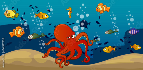 Seamless underwater landscape in cartoon style. Vector illustration
