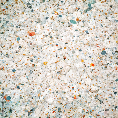 Stone texture. Vector illustration. Cut of white stone interspersed with colored gems - orange and blue. Repeating texture of white rough surface.