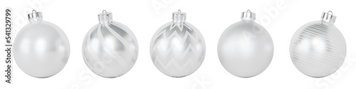 Set of silver or white baubles for Christmas or New Year holidays design, 3d render