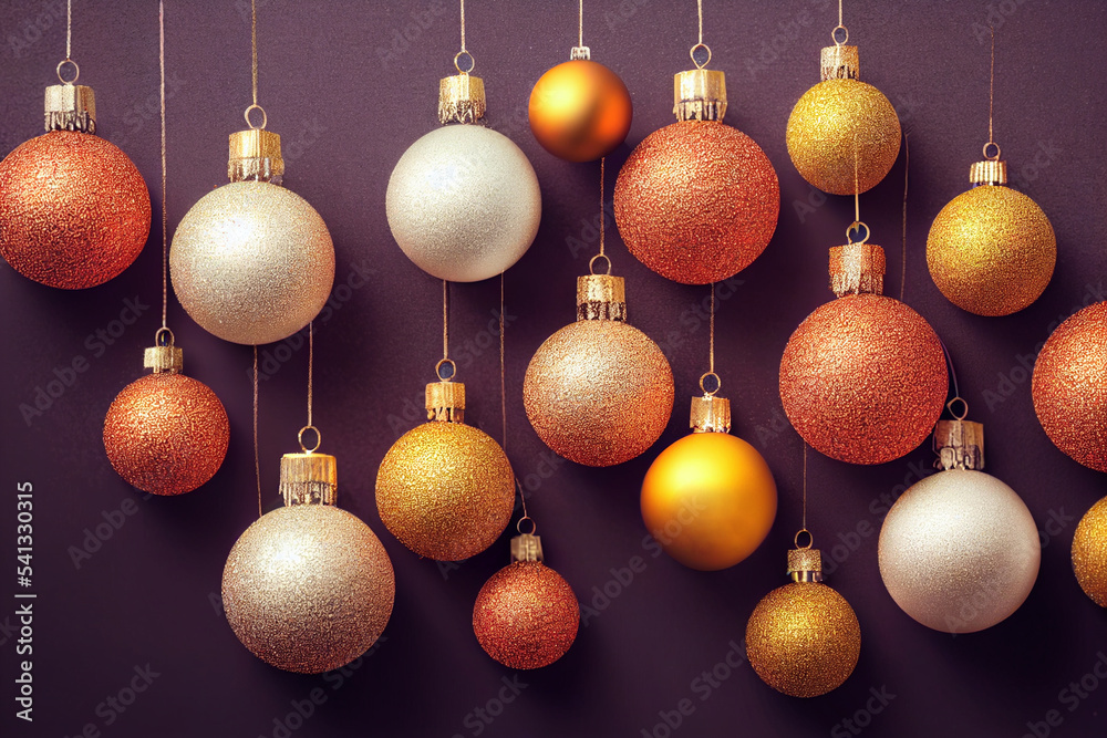 tree decorations gold white yellow balls hanging New Year's holiday and decorations tree decorations gold white yellow balls hanging New Year's holiday and decorations