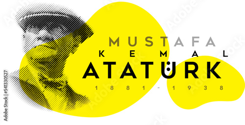 Abstract line art portrait illustration of Mustafa Kemal Atatürk .(1881-1938) who is first president of Republic Turkey