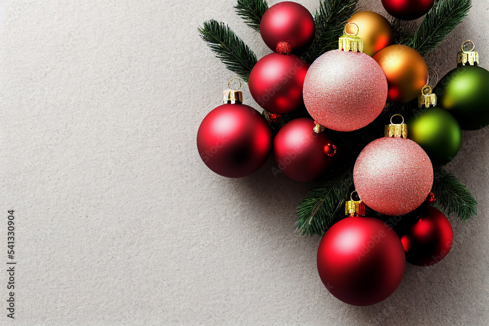 Christmas balls of red, white, yellow New years garland decorations, festive ball hanging Christmas balls of red, white, yellow New years garland decorations, festive ball hanging