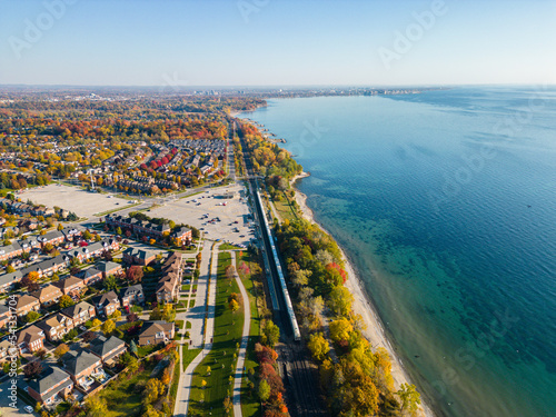 Port union Train Station  Rouge hill park  Lake Ontario all in drone View  photo