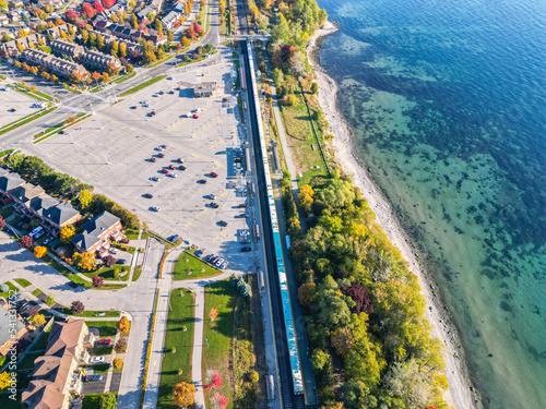 Port union Train Station  Rouge hill park  Lake Ontario all in drone View  photo