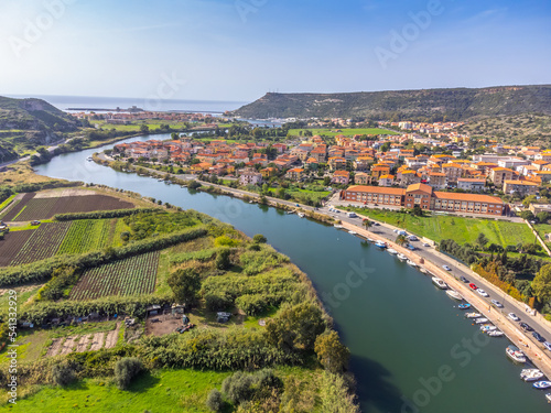 Canvas-taulu Aerial view of Temo river in Bosa on a sunny day