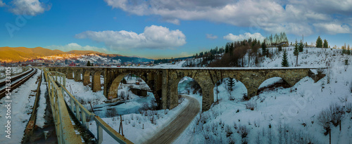 Austrian Viaduct Bridge in the village of Vorokhta