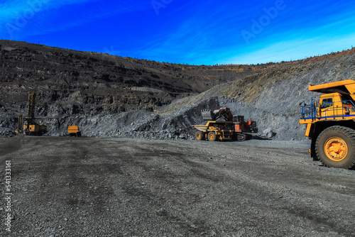 Extraction of iron ore by heavy equipment in the quarry of the Central Mining and Processing Plant