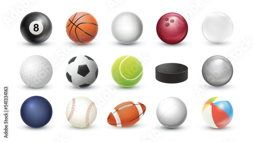 Realistic sports balls vector set. Illustration of soccer and baseball  football game and tennis ball isolated on white background EPS10