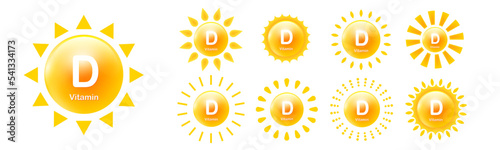 Vitamin D icon set with Sun. Vector D3 signs illustration EPS10