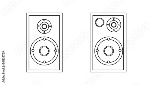 Large audio music loudspeakers with speakers for playing retro music from the 70s, 80s, 90s. Black and white icon. Vector illustration.