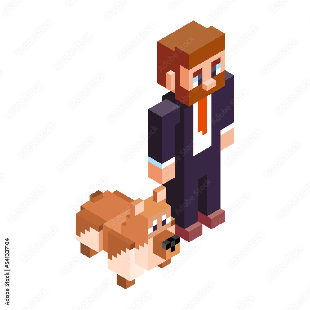 Fototapeta premium Isolated office dog minecraft vector illustration