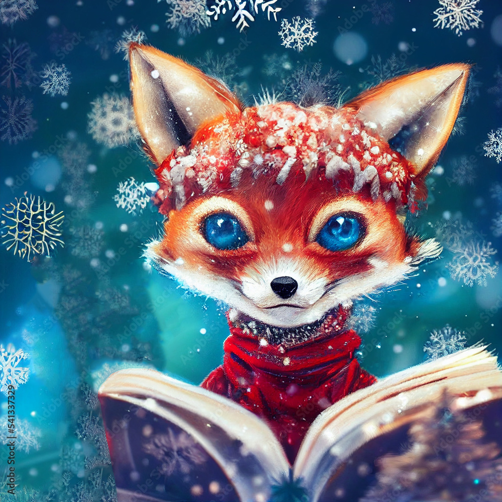 Cute fox reading book. Creativity and imagination. Animal for kids