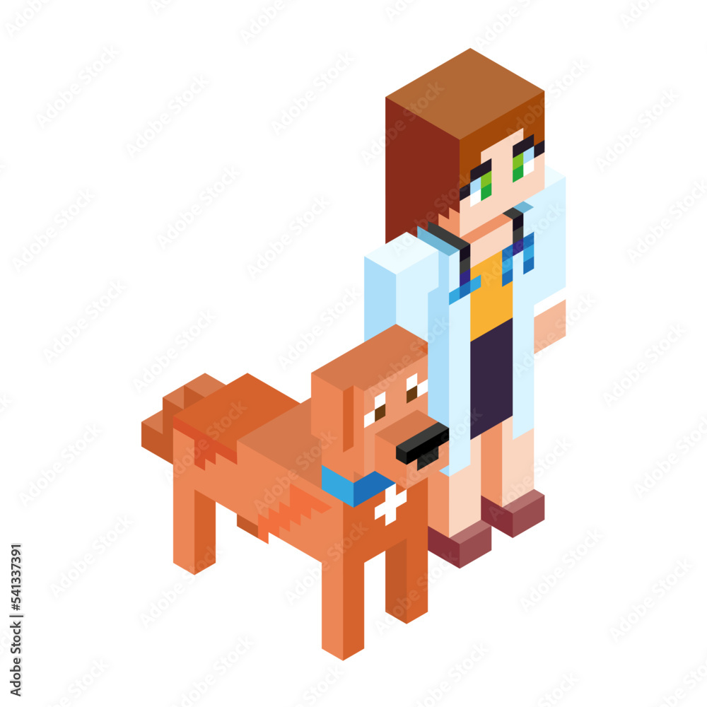Obraz premium Isolated medical dog minecraft vector illustration
