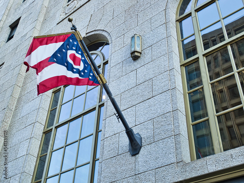 state of Ohio flag on commercial building photo