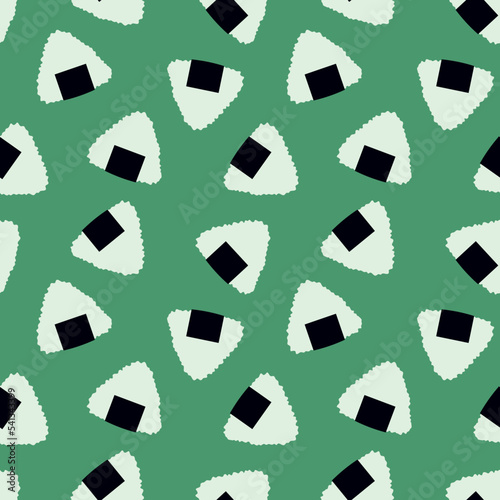 Onigiri seamless pattern vector sushi. Design for Asian restaurant food delivery packages. Japanese traditional food.