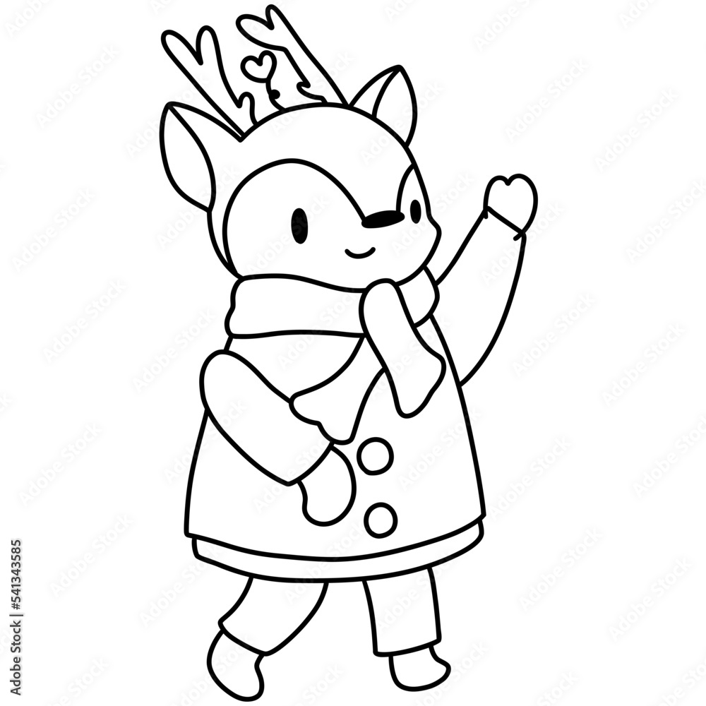 Cute Christmas and winter reindeer in winter clothing, Digital paint illustration Cute Christmas and winter reindeer in winter clothing, Digital paint illustration