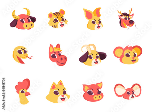 Set of animals baby chinese horoscope vector illustration © illustratiostock