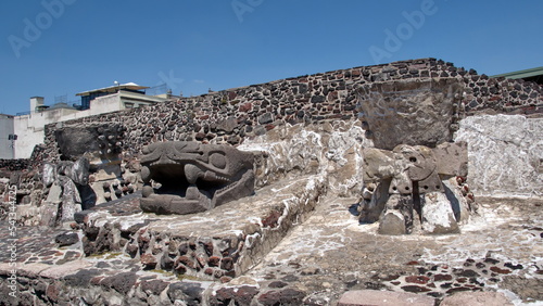 Snake head carving at the Templo Mayor in Mexico City photo