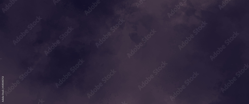Watercolor on deep dark paper background. Purple textured aquarelle painted lightning night sky and thunderstorm, smoke texture vector illustration. Light ink canvas for modern creative grunge design