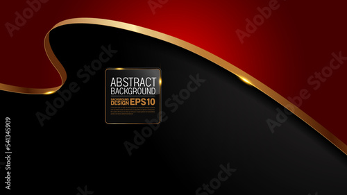  luxury gold ribbon, red black baclground, abstract curved line, overlap layer shadow gradients space composition, 3840 x 2160 monitor size for banner, template design