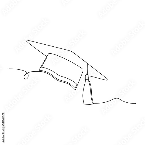 continuous line drawing of university graduation black hat
