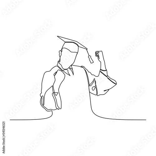 continuous line drawing of graduate students wearing cap and gown