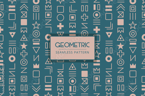Geometric rune symbol style shapes seamless repeat vector pattern