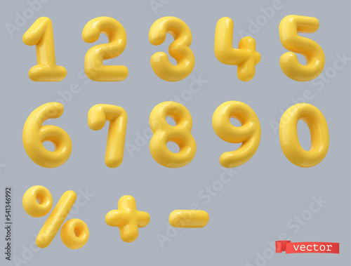 Yellow plastic numbers. 3d vector set