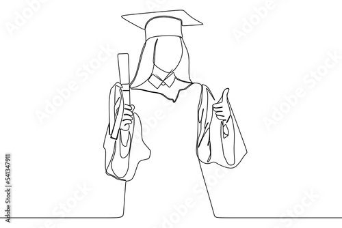 continuous line drawing of graduate students wearing cap and gown