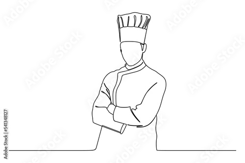 hand drawn one line art cheerful young cook in uniform