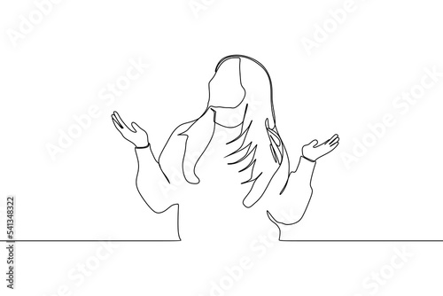 Continuous line drawing of Asian excited surprised lady looking a side