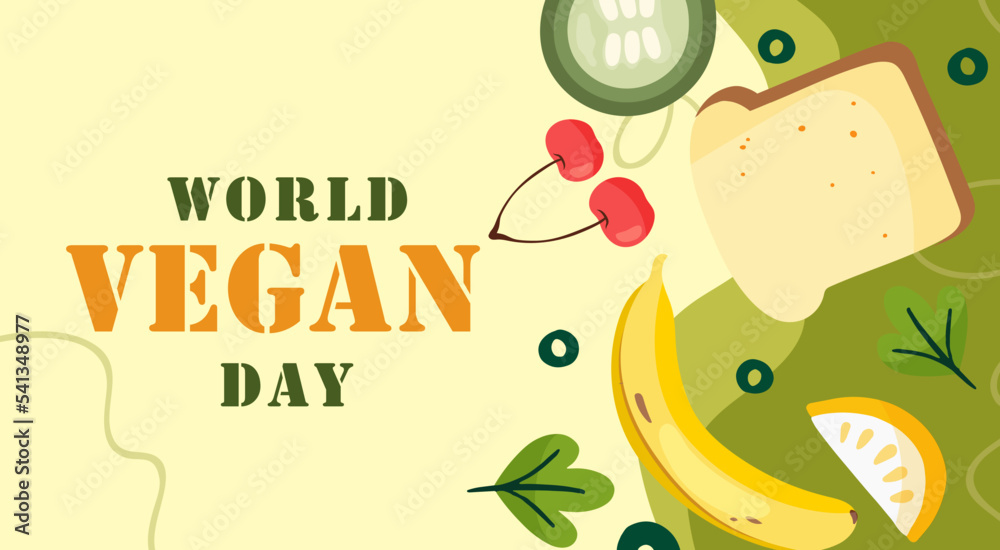World vegan day hand drawn flat horizontal banner World vegan day hand drawn flat horizontal banner