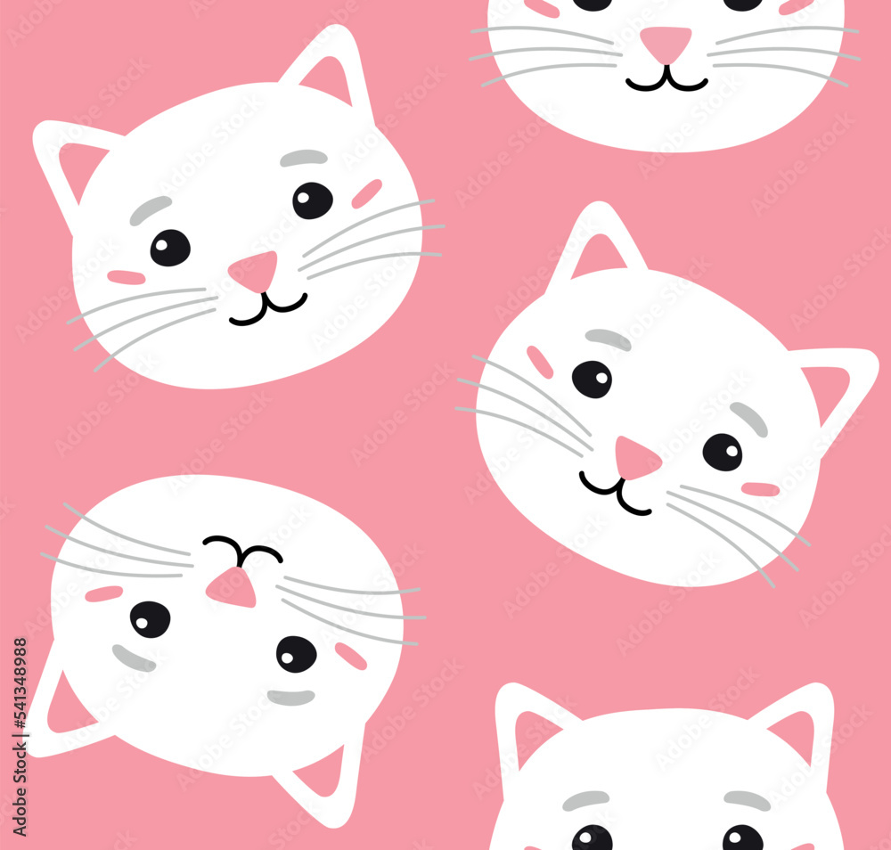 Vector seamless pattern of hand drawn flat cat face isolated on pink background Vector seamless pattern of hand drawn flat cat face isolated on pink background