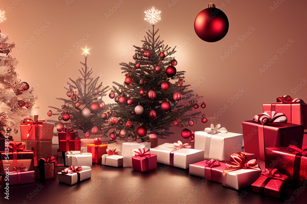 christmas trees with gifts for merry christmas