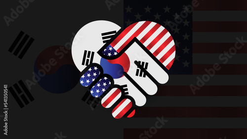 United States of America and South Korea flags in relations handshake. Two Flags Together. Suitable use to South korea and america event