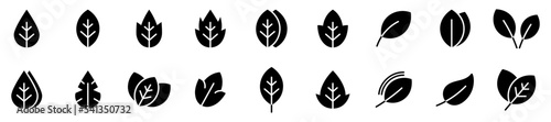Conjunto de iconos de silueta de hoja de planta. Concepto de ecología y naturaleza. Ilustración vectorial