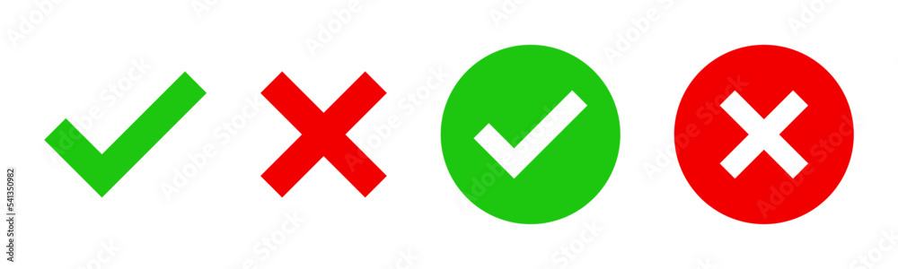 Green check mark and red cross mark icon set Green check mark and red cross mark icon set